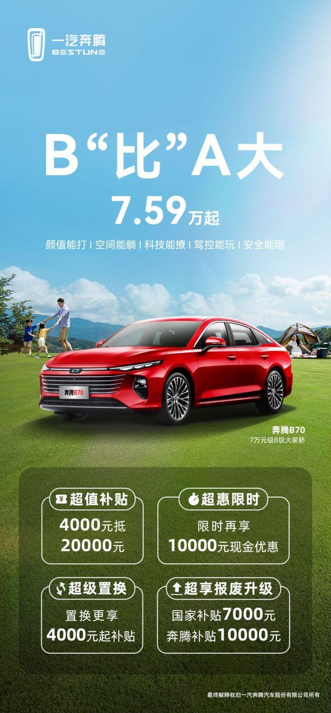當(dāng)幸福來砸門!奔騰B70起售價僅7.59萬,炫技B級家轎市場